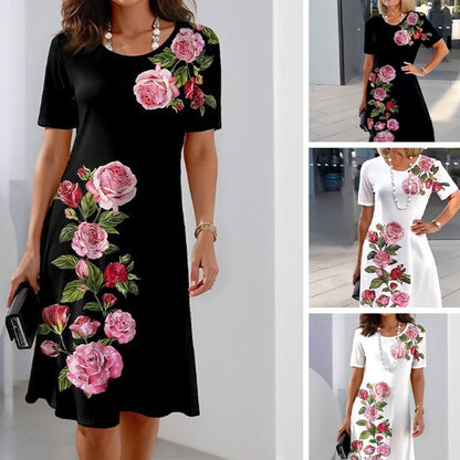 Women's Floral Midi Dress Short Sleeves