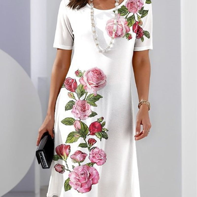 Women's Floral Midi Dress Short Sleeves - Fashinoza
