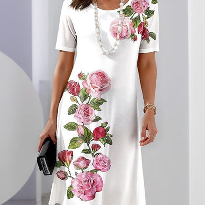 Women's Floral Midi Dress Short Sleeves - Fashinoza