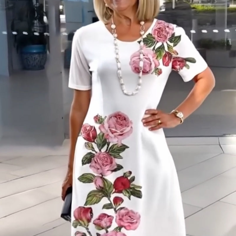 Women's Floral Midi Dress Short Sleeves