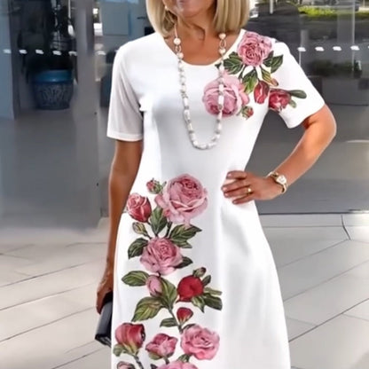 Women's Floral Midi Dress Short Sleeves