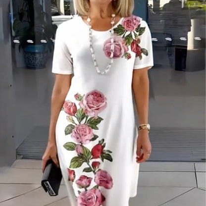 Women's Floral Midi Dress Short Sleeves