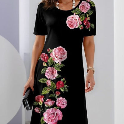 Women's Floral Midi Dress Short Sleeves