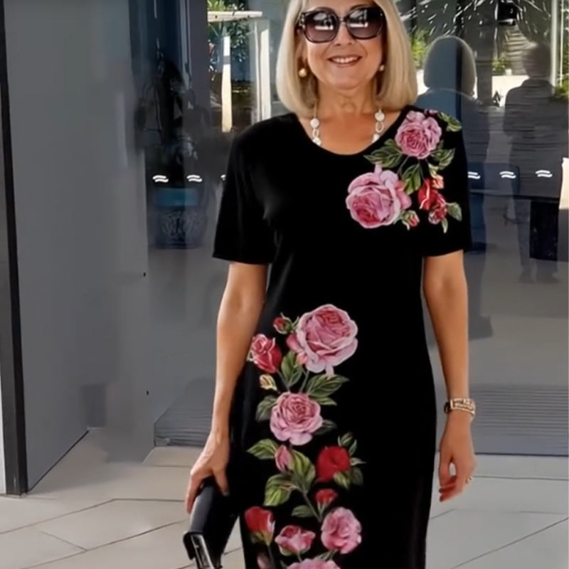 Women's Floral Midi Dress Short Sleeves