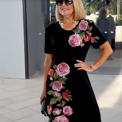 Women's Floral Midi Dress Short Sleeves