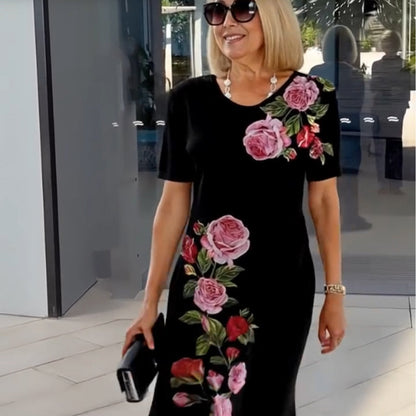 Women's Floral Midi Dress Short Sleeves