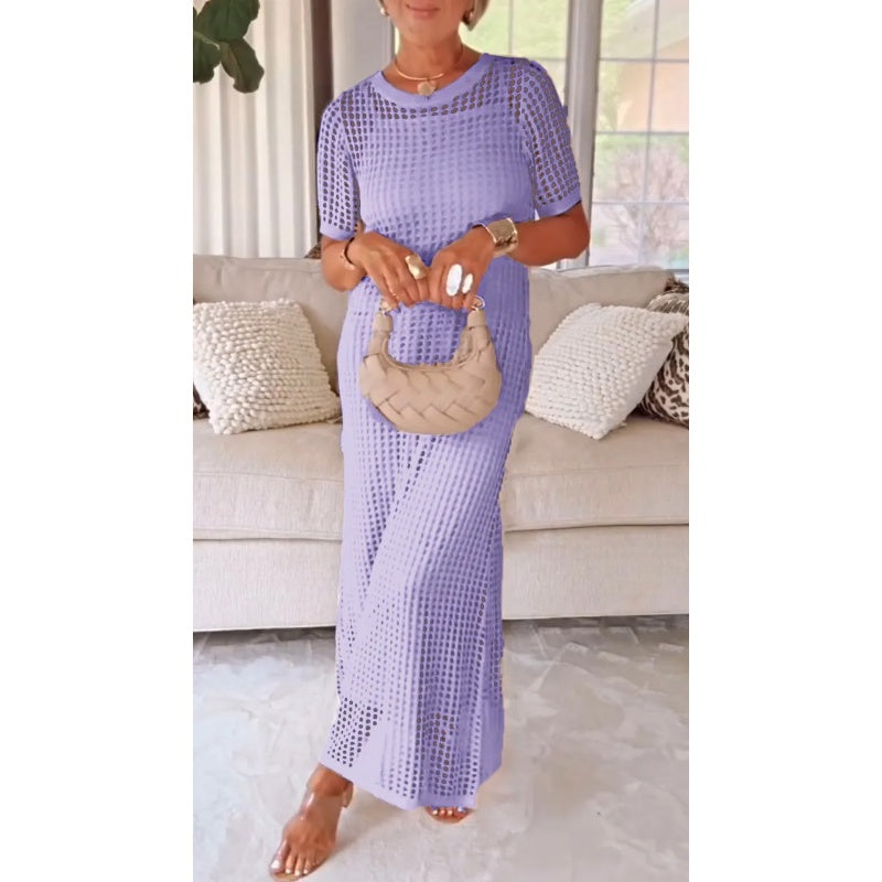 Sheer Knit Evening Maxi Gown