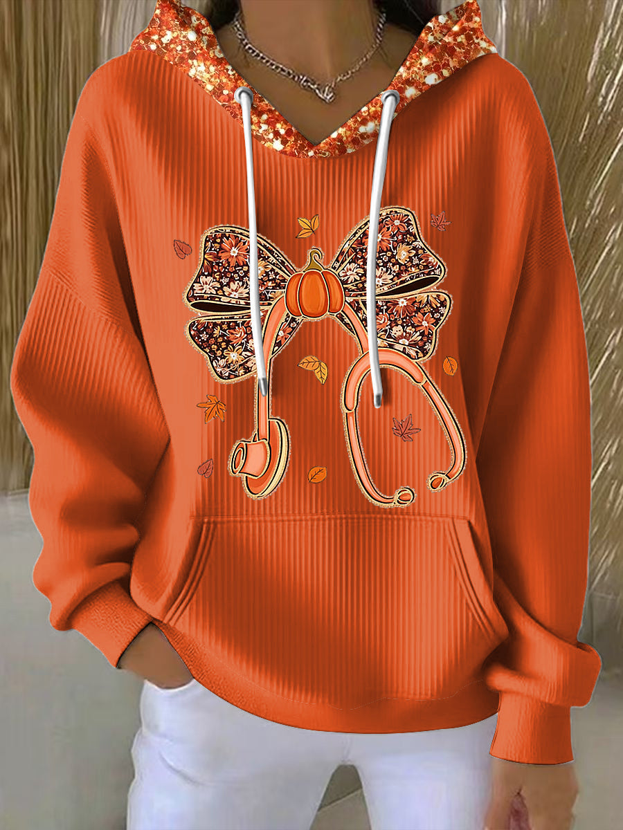 Women's Sparkling Hoodie Bow Design - Fashinoza