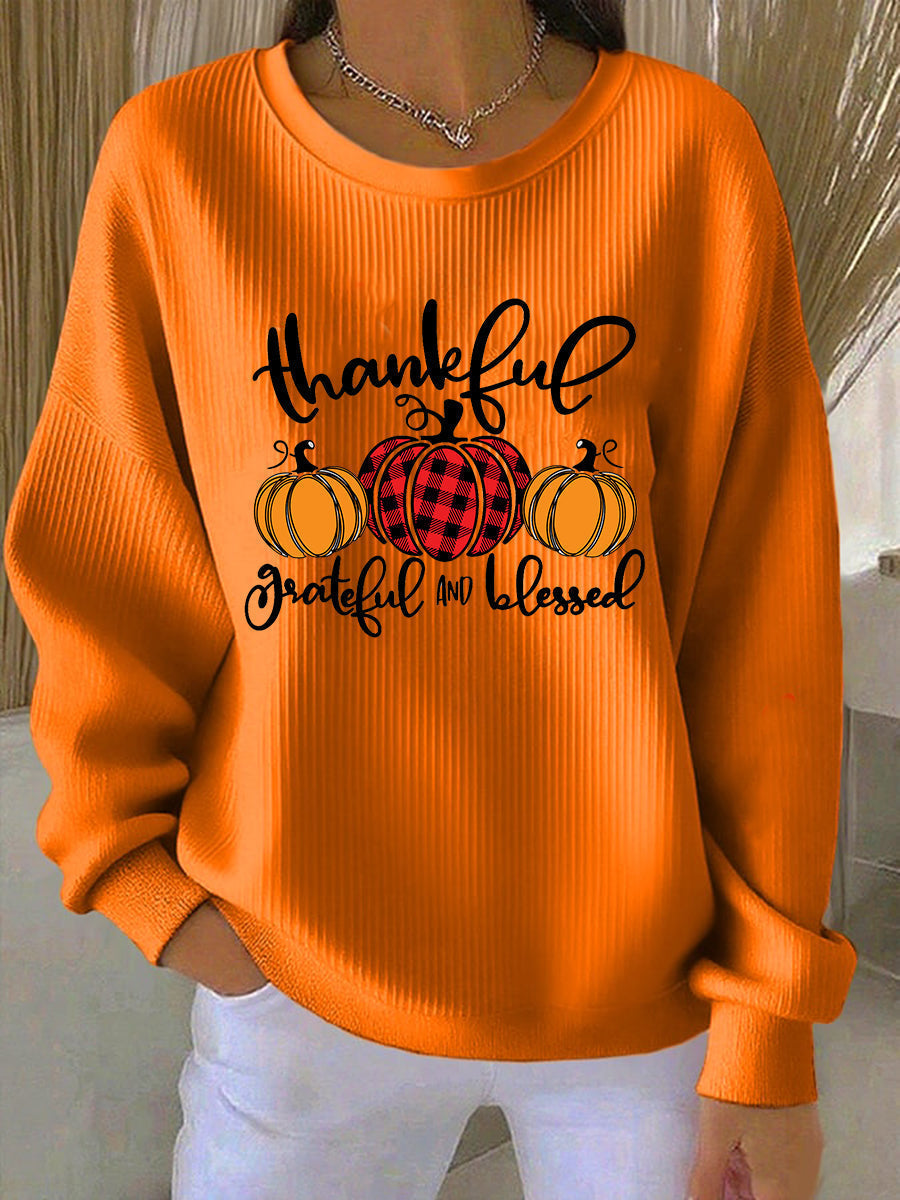 Women's Ribbed Sweatshirt Thanksgiving Texture - Fashinoza