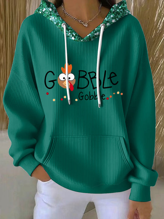 Women's Sequin Hoodie Turkey Design - Fashinoza