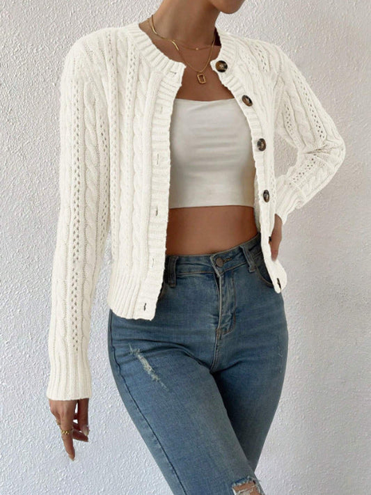 Women's Cable Knit Cropped Cardigan - Fashinoza