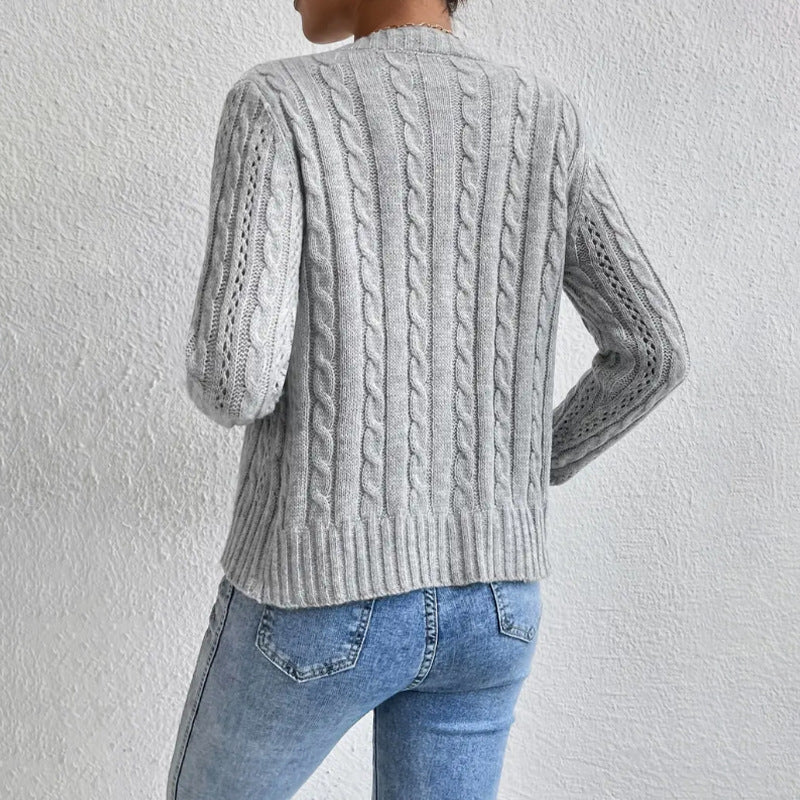 Image of Stacy | Women's Button-Front Cable Knit Cropped Cardigan