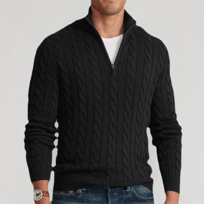 Men's Cable Knit Quarter-Zip Sweater - Fashinoza