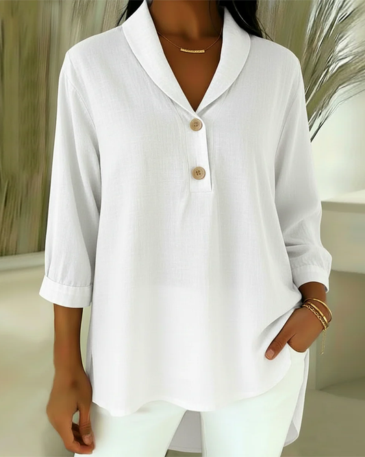 Women's Cotton Linen V-Neck Blouse - Fashinoza