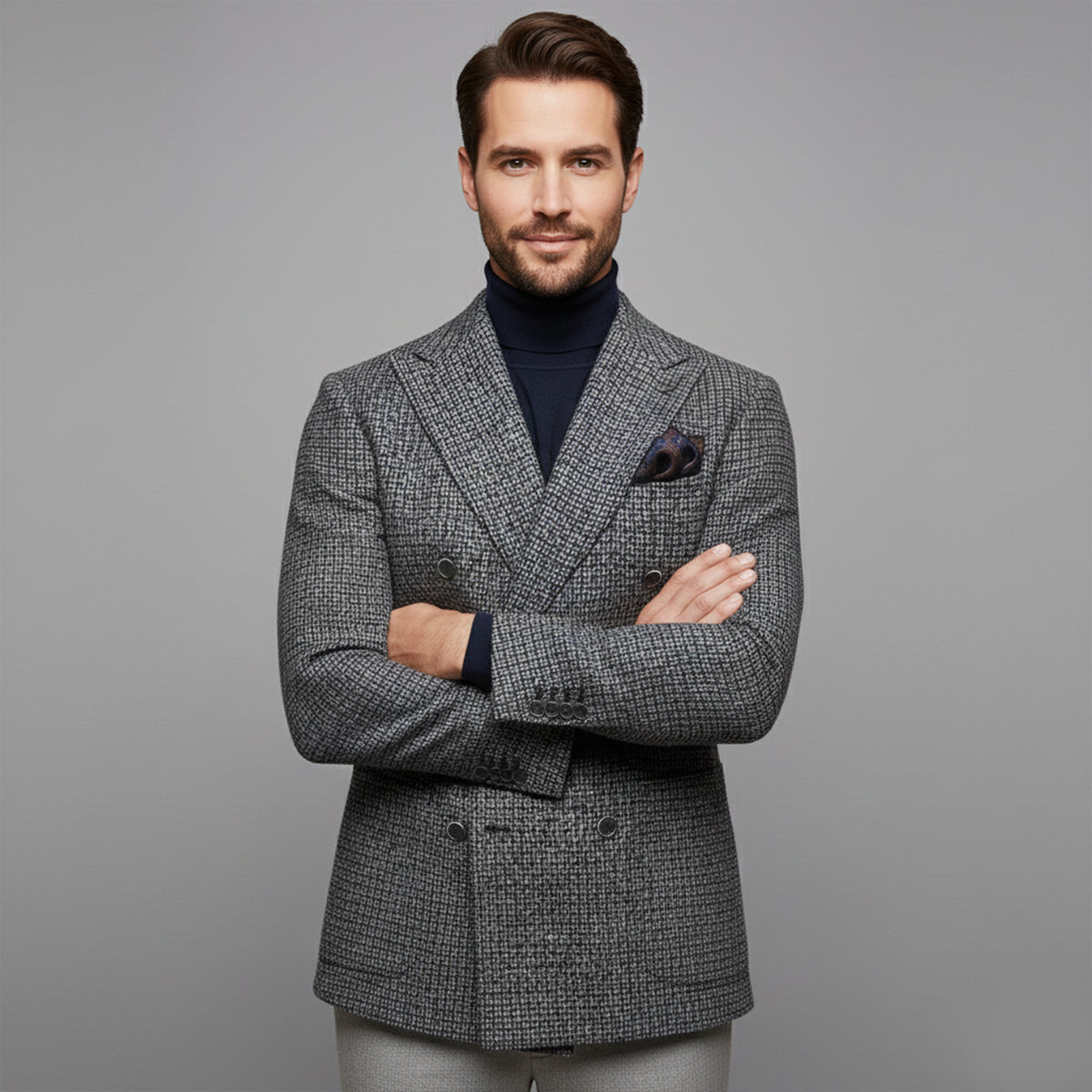 Men's Plaid Blazer Jacket Checked Double Breasted Wool