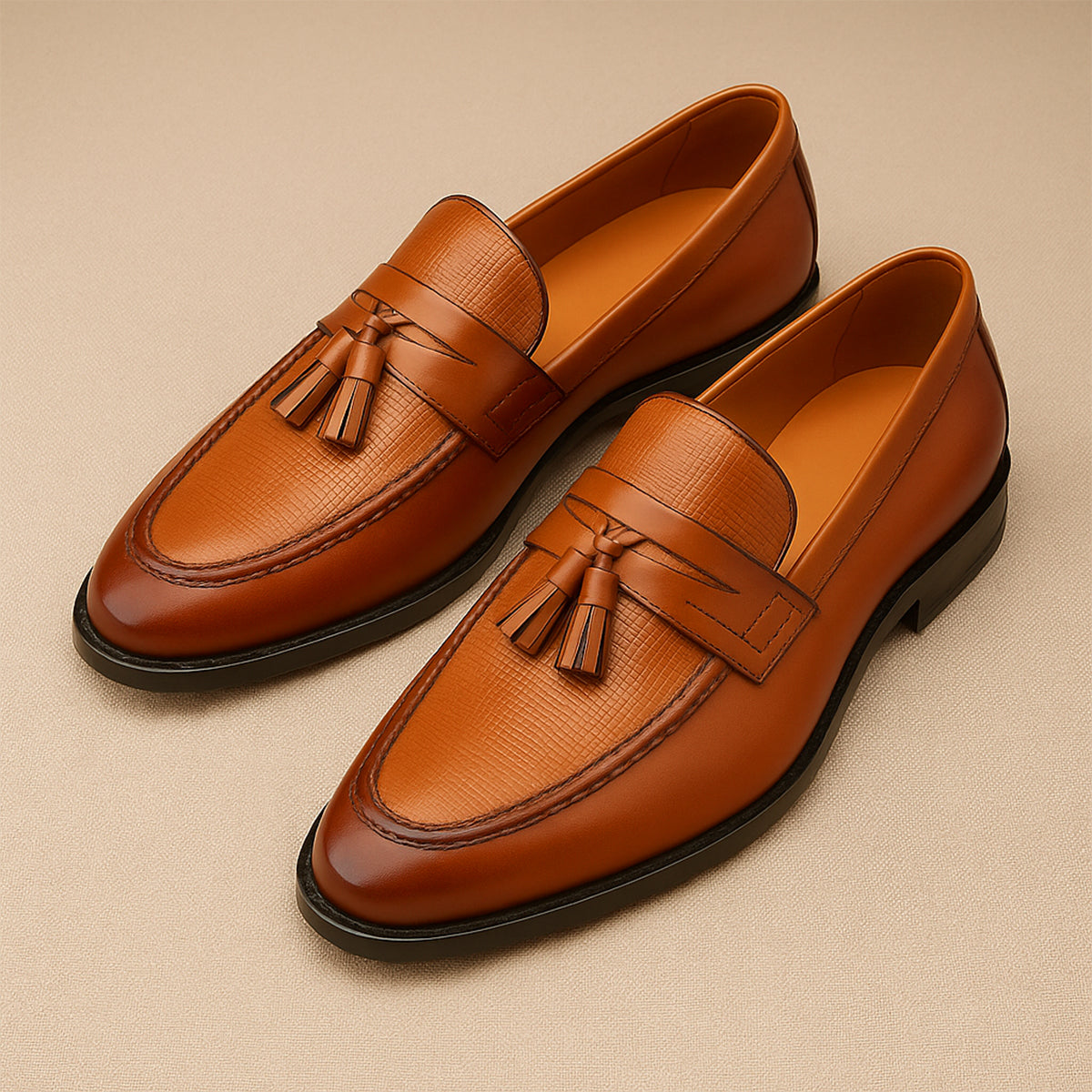Men's Leather Tassel Loafers Formal Black