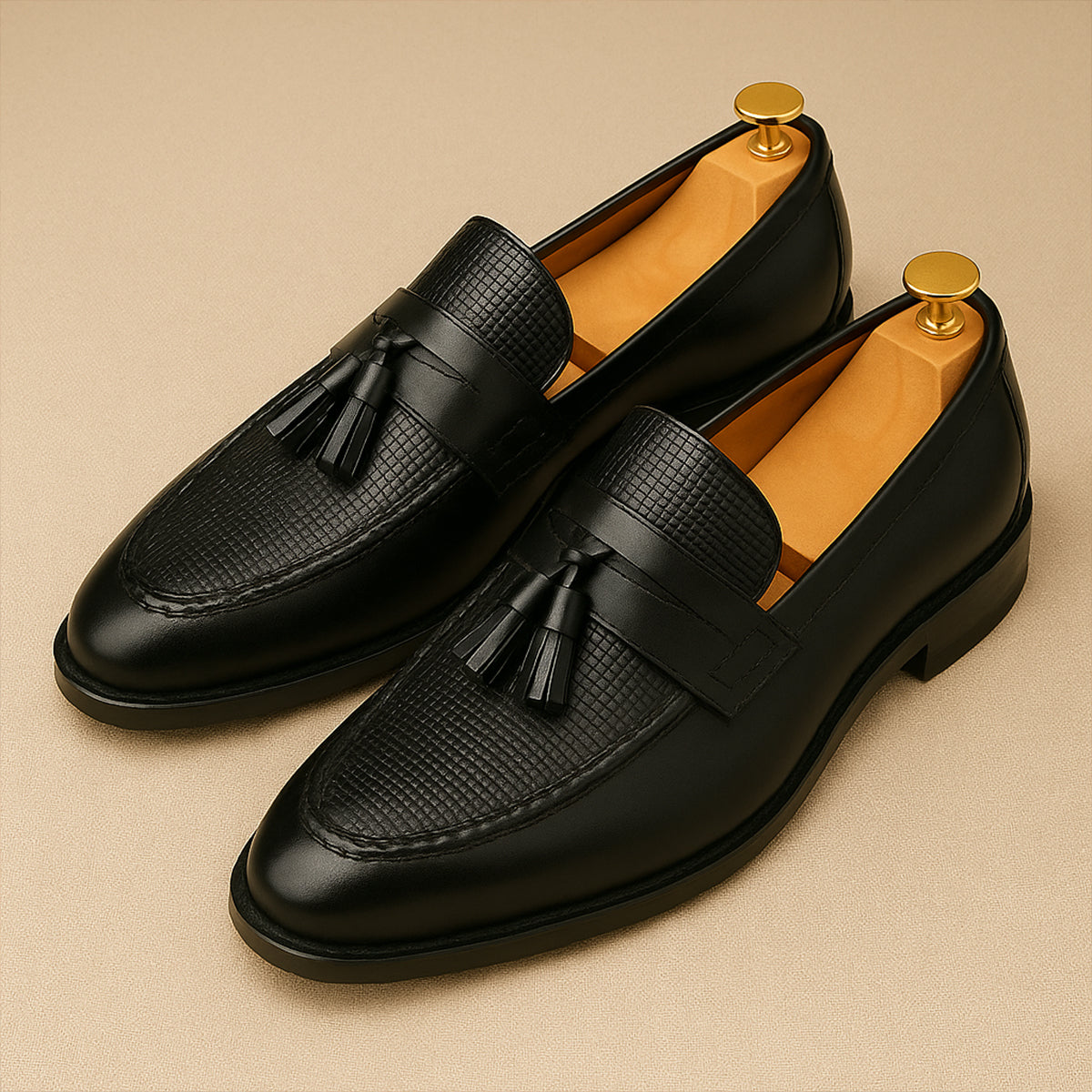 Men's Leather Tassel Loafers Formal Black