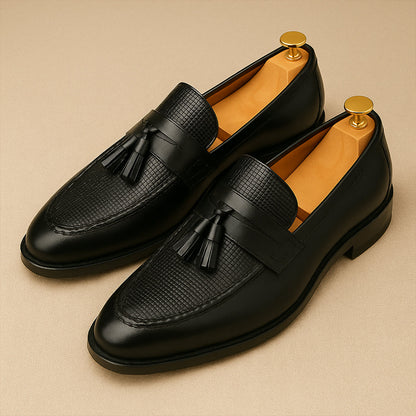 Men's Leather Tassel Loafers Formal Black