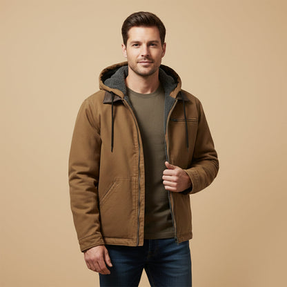Men's Hooded Jacket Fleece Lined Warm Black