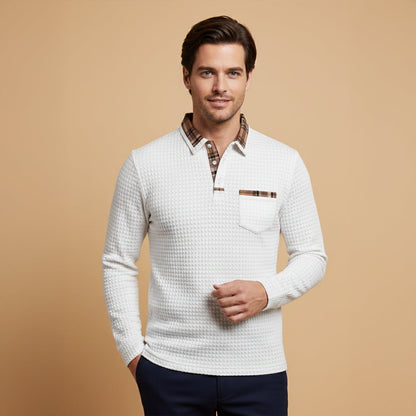 Men's Polo Sweater Waffle Knit Plaid Collar
