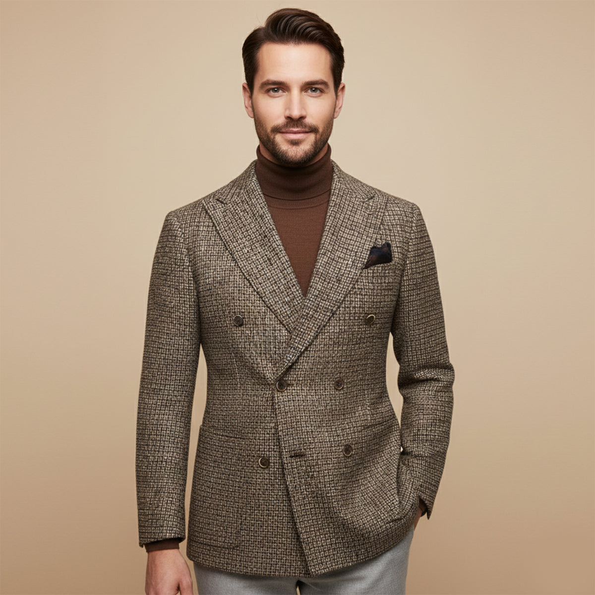 Men's Plaid Blazer Jacket Checked Double Breasted Wool