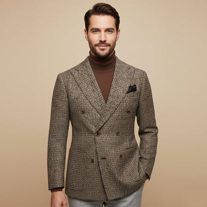 Men's Plaid Blazer Jacket Checked Double Breasted Wool