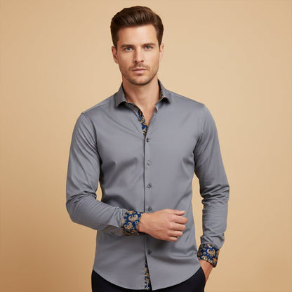 Men's Cotton Dress Shirt Long Sleeve Gray
