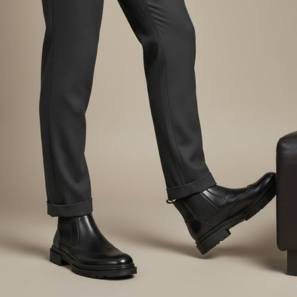 Men's Leather Chelsea Boots Smart Brogue Brown