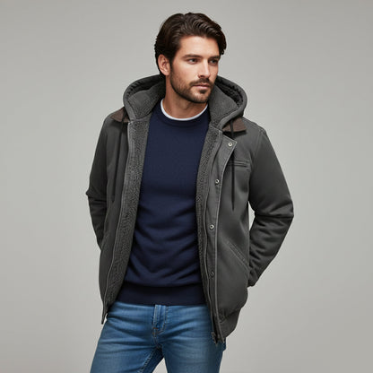 Men's Hooded Jacket Fleece Lined Warm Black