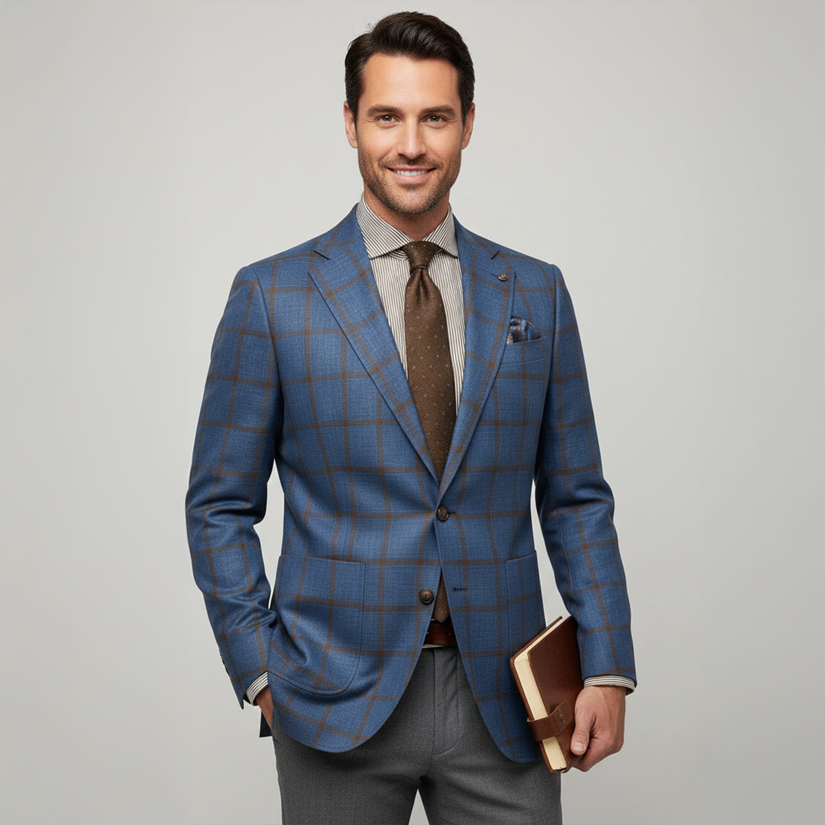 Men's Plaid Blazer Jacket Checked Double Breasted Wool