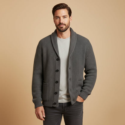 Men's Chunky Knit Cardigan Shawl Collar Cotton Blend
