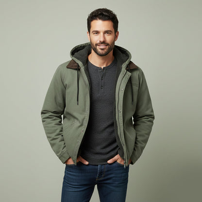 Men's Hooded Jacket Fleece Lined Warm Black