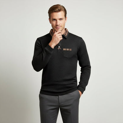 Men's Polo Sweater Waffle Knit Plaid Collar