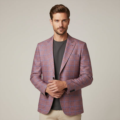 Men's Plaid Blazer Jacket Checked Double Breasted Wool