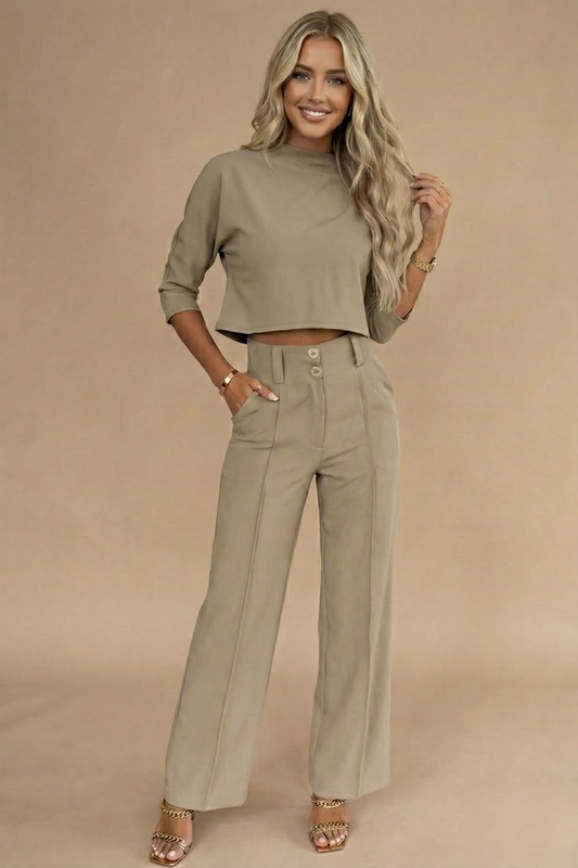 Women's Cropped 2-Piece Pant Set - Fashinoza