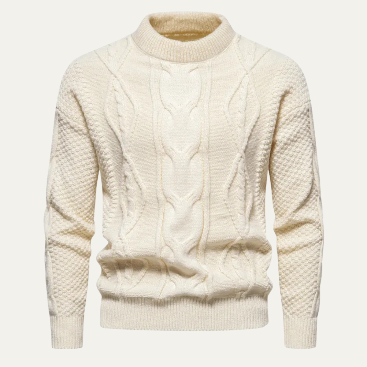 Men's Cable Knit Round Neck Sweater - Fashinoza