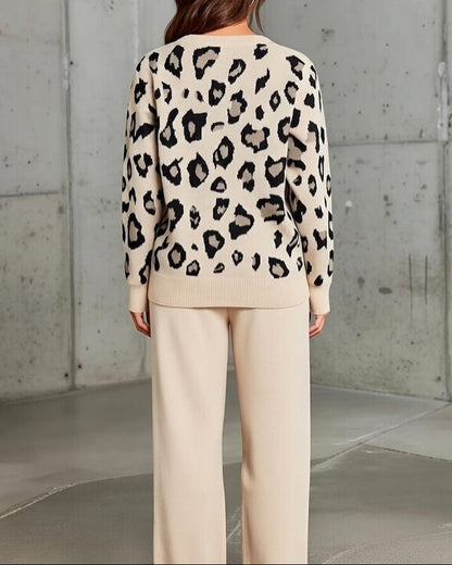 Image of Tabitha | Women's Relaxed Fit Leopard Print Sweater Set