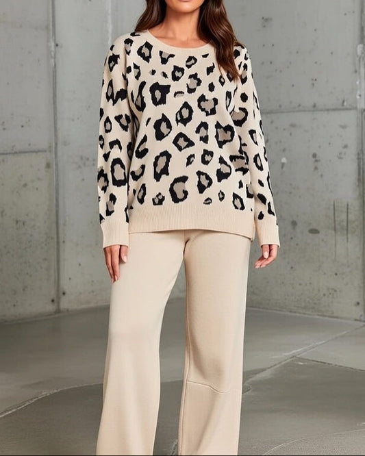 Women's Leopard Print Sweater Set Relaxed Fit - Fashinoza
