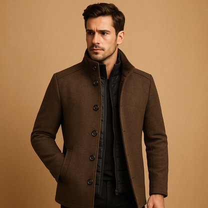 Men's Mandarin Collar Winter Coat Tailored - 
Fashinoza