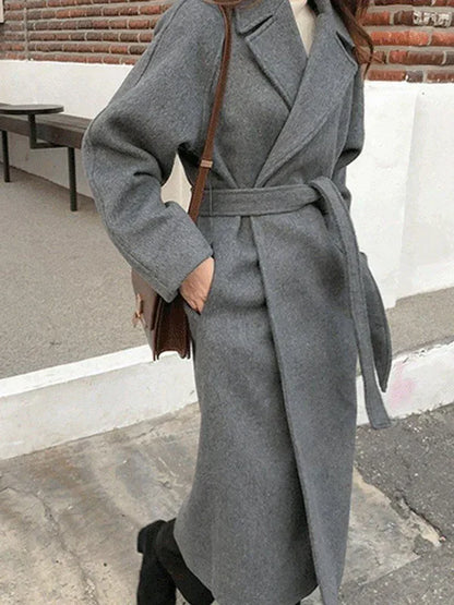 Elegant Long Belted Winter Wrap Coat