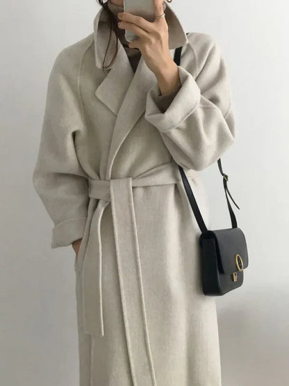 Elegant Long Belted Winter Wrap Coat