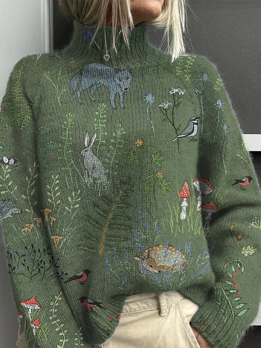 Women's Graphic Turtleneck Sweater - Fashinoza