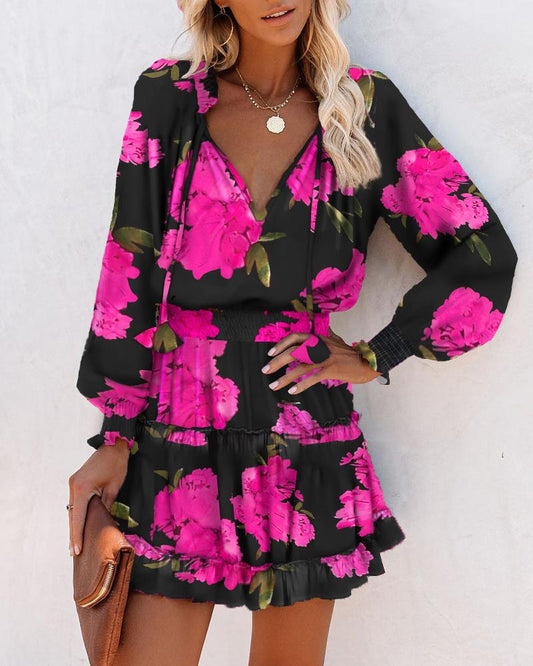 Women's Floral Mini Dress Long Sleeve - Fashinoza