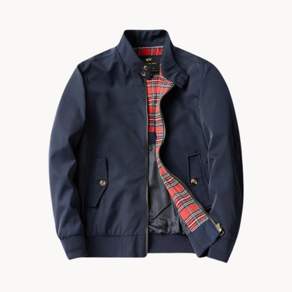 Men's Harrington Jacket Tartan Lined Classic Wool Navy
