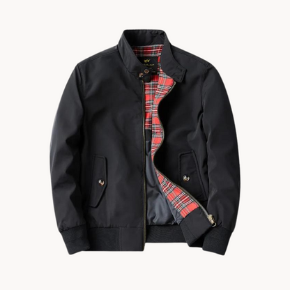 Men's Harrington Jacket Tartan Lined Classic Wool Navy