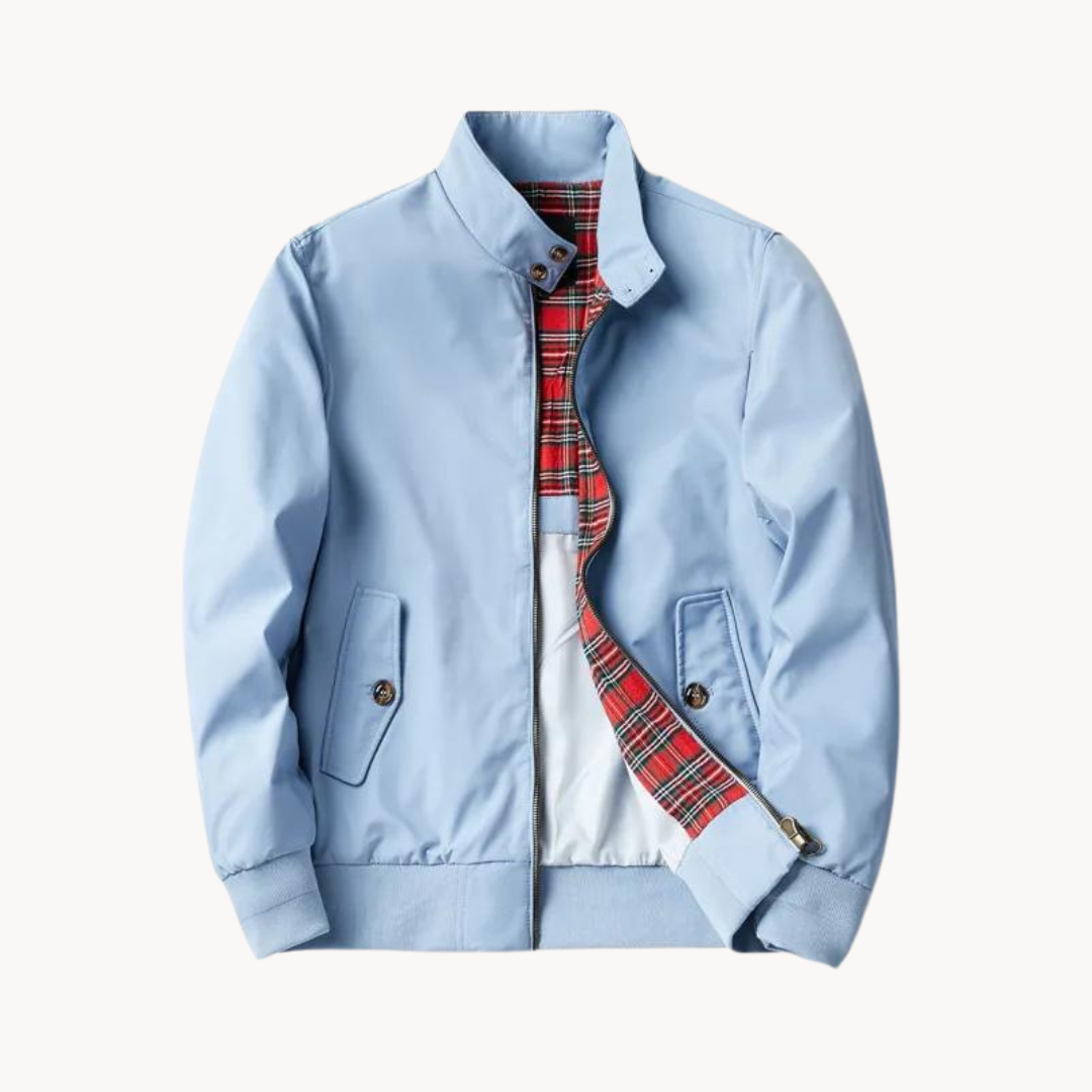 Men's Harrington Jacket Tartan Lined Classic Wool Navy