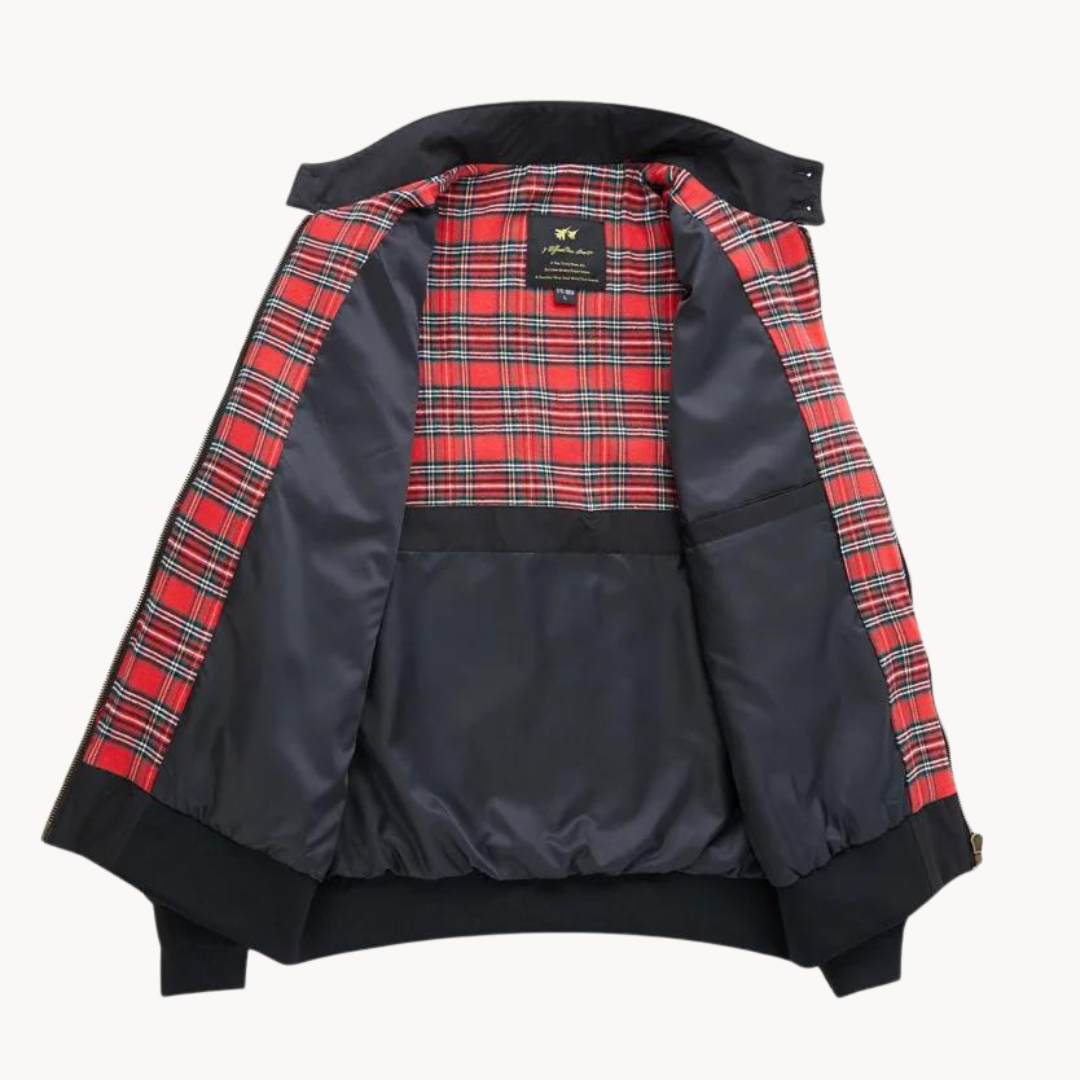 Men's Harrington Jacket Tartan Lined Classic Wool Navy