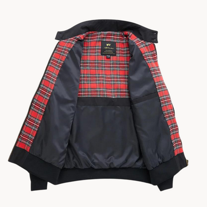 Men's Harrington Jacket Tartan Lined Classic Wool Navy