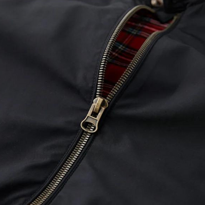 Men's Harrington Jacket Tartan Lined Classic Wool Navy