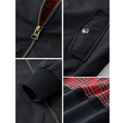 Men's Harrington Jacket Tartan Lined Classic Wool Navy